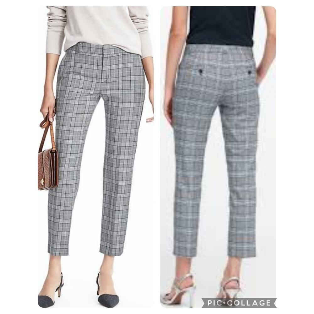 Banana Republic Pants Women's Sz 2 Avery Blue Grey‎ Windowpane Preppy Academia